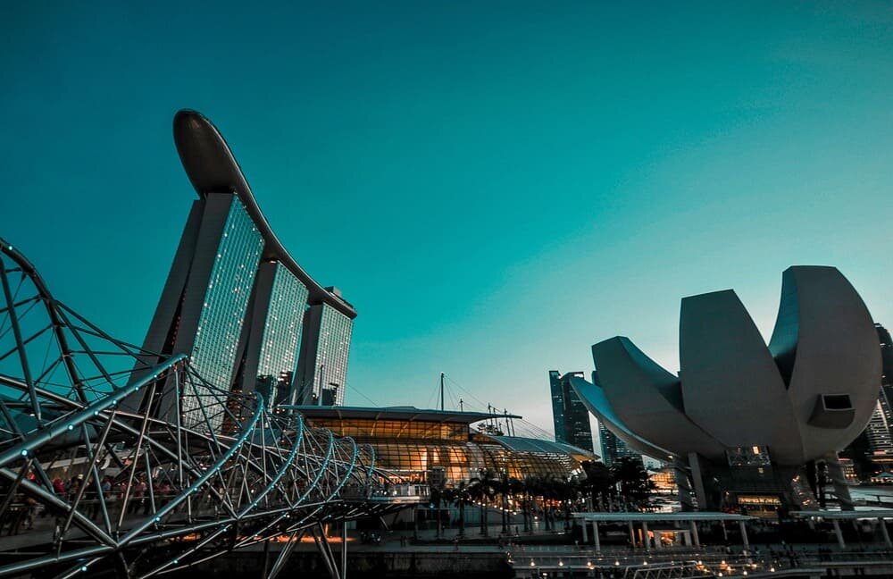 Helix Bridge and Marina Bay Sands, Singapore